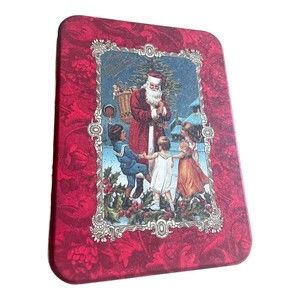 VTG Hallmark Santa Tin 150th Anniv Christmas Card Red Historical Storage Empty